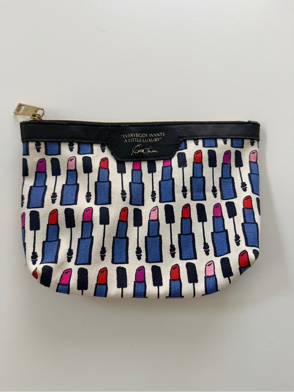 Estee Lauder Lipstick Print Cosmetic Pouch - Blue, Red, Pink, Black, White
